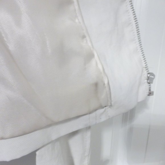 BEBE off white zip up faux leather jacket with light shoulder pads - Picture 11 of 16